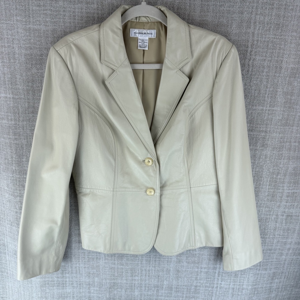 Preston & York Jacket Womens L Beige Lambskin Collared Single-Breasted Slim